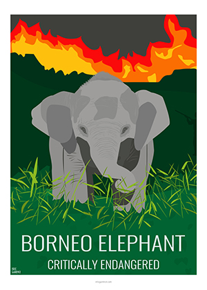 Eric Garence artiste Niçois elefant elephant bornéo fire small artwork WWF